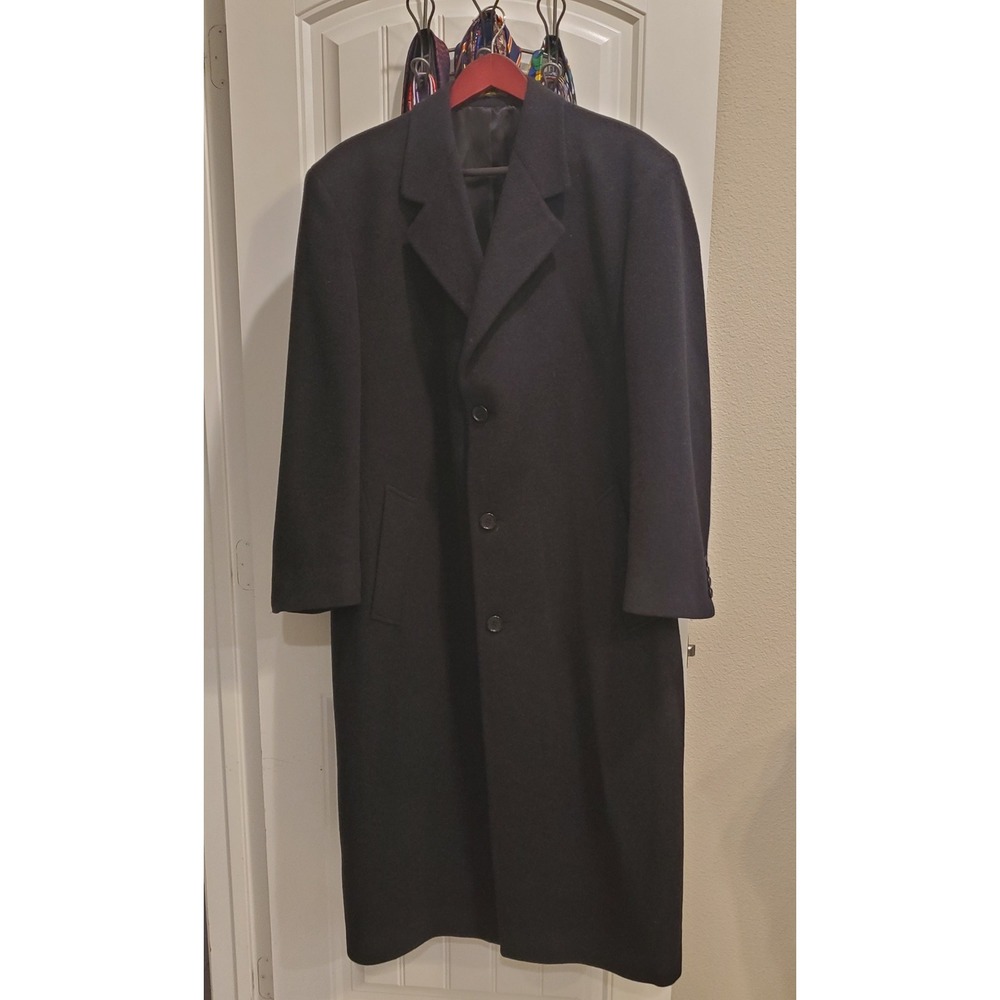 Bill Blass Overcoat Mens 42L Mercurio 32 Black Lambswool Cashmere Made In Italy